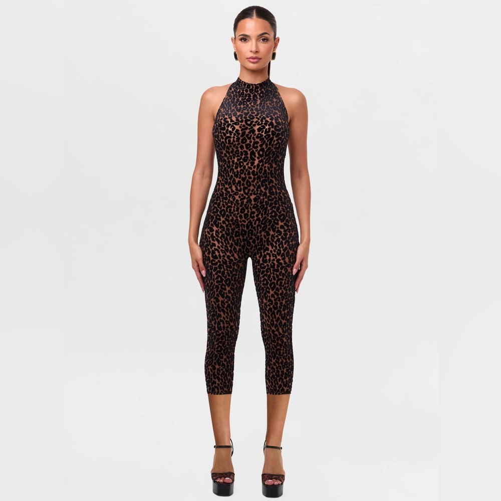 Naked Wardrobe Burnout Halter Capri Jumpsuit